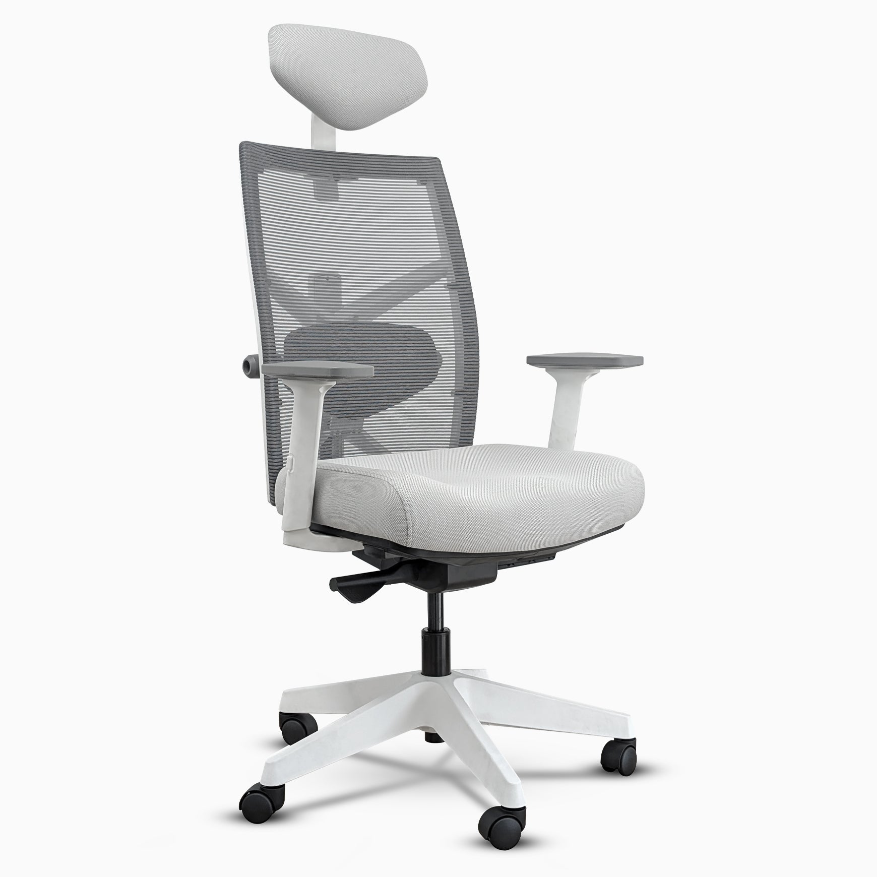 Desky Elite Ergonomic Chair in White / Grey with headrest