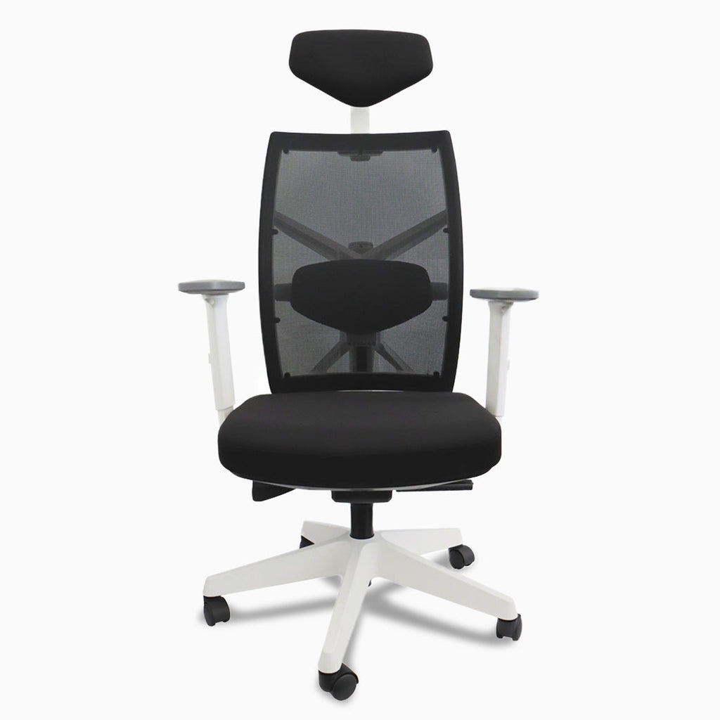 Desky Elite Ergonomic Chair White with headrest front