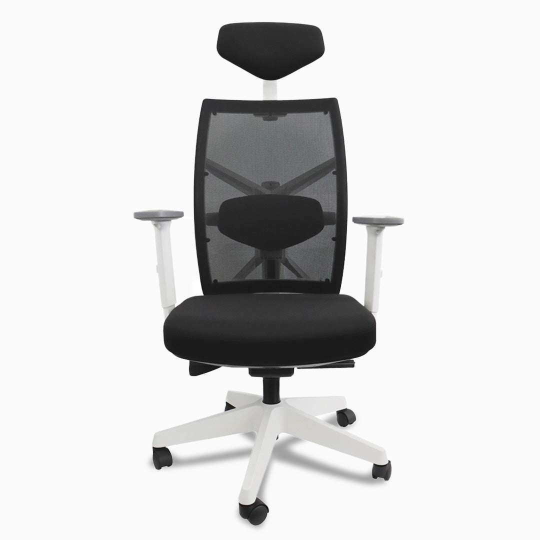 Desky Elite Ergonomic Chair White with headrest front