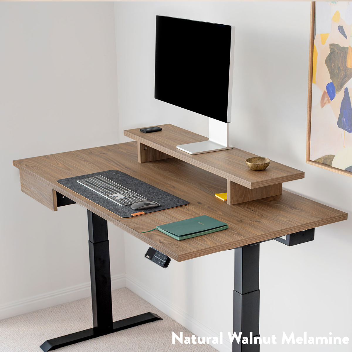 Desky Monitor Stand Natural Walnut Melamine on desk
