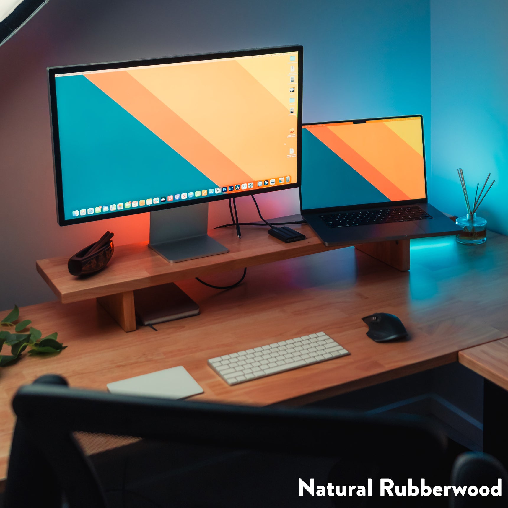 Desky Monitor Stand Natural Rubberwood finish