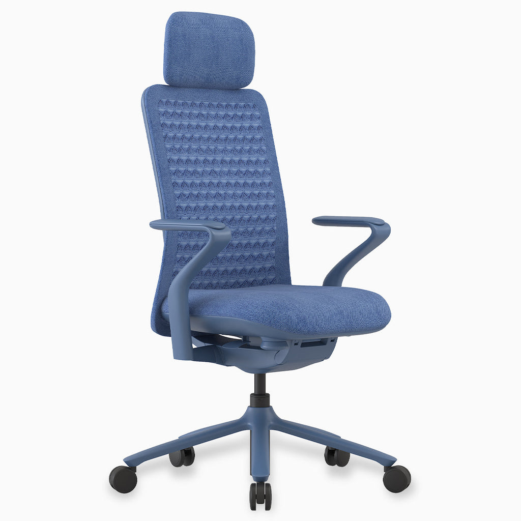 Desky Pro Ergonomic Mesh Chair in Deep Blue with headrest