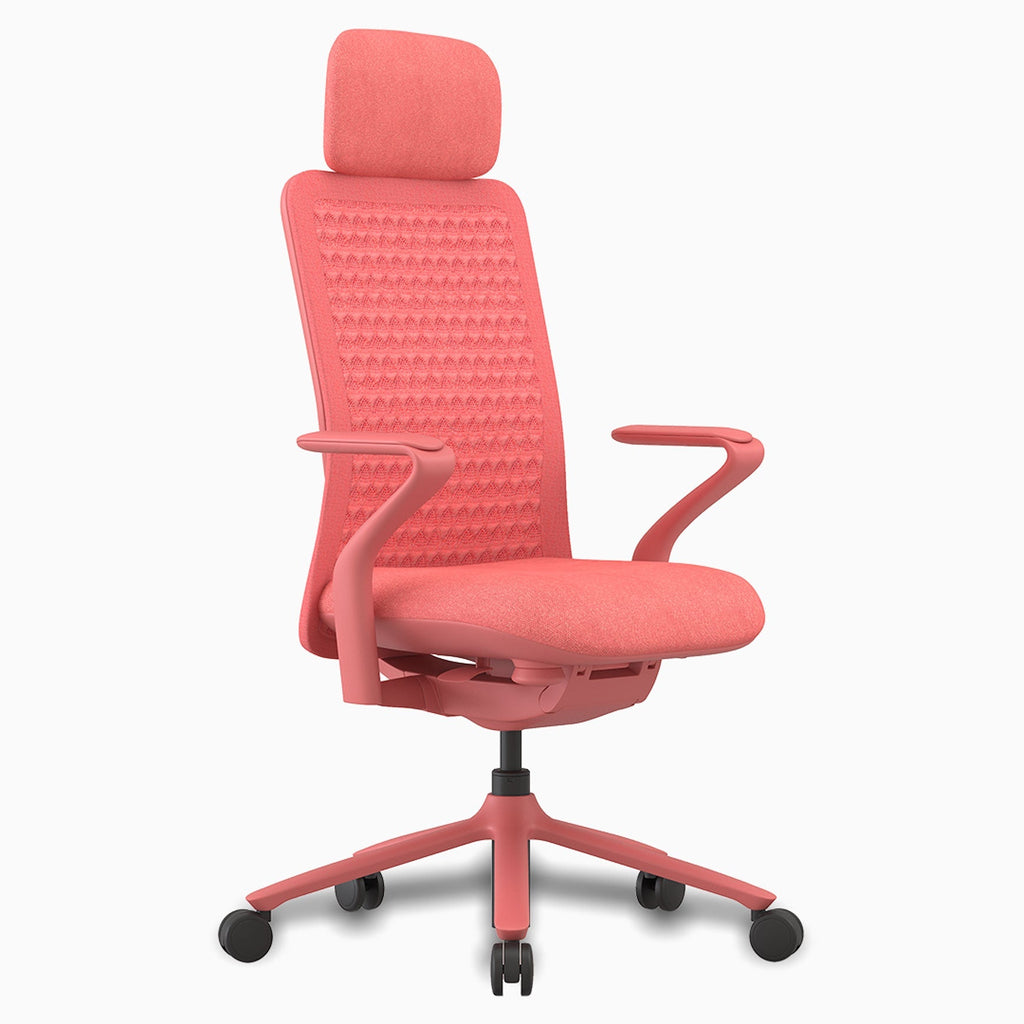 Desky Pro Ergonomic Mesh Chair in Coral with headrest
