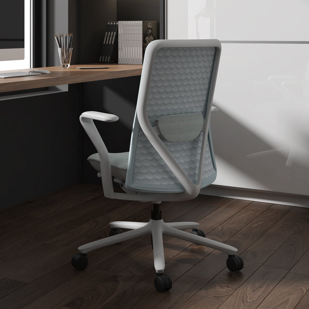 White stylish mesh office chair lifestyle scene