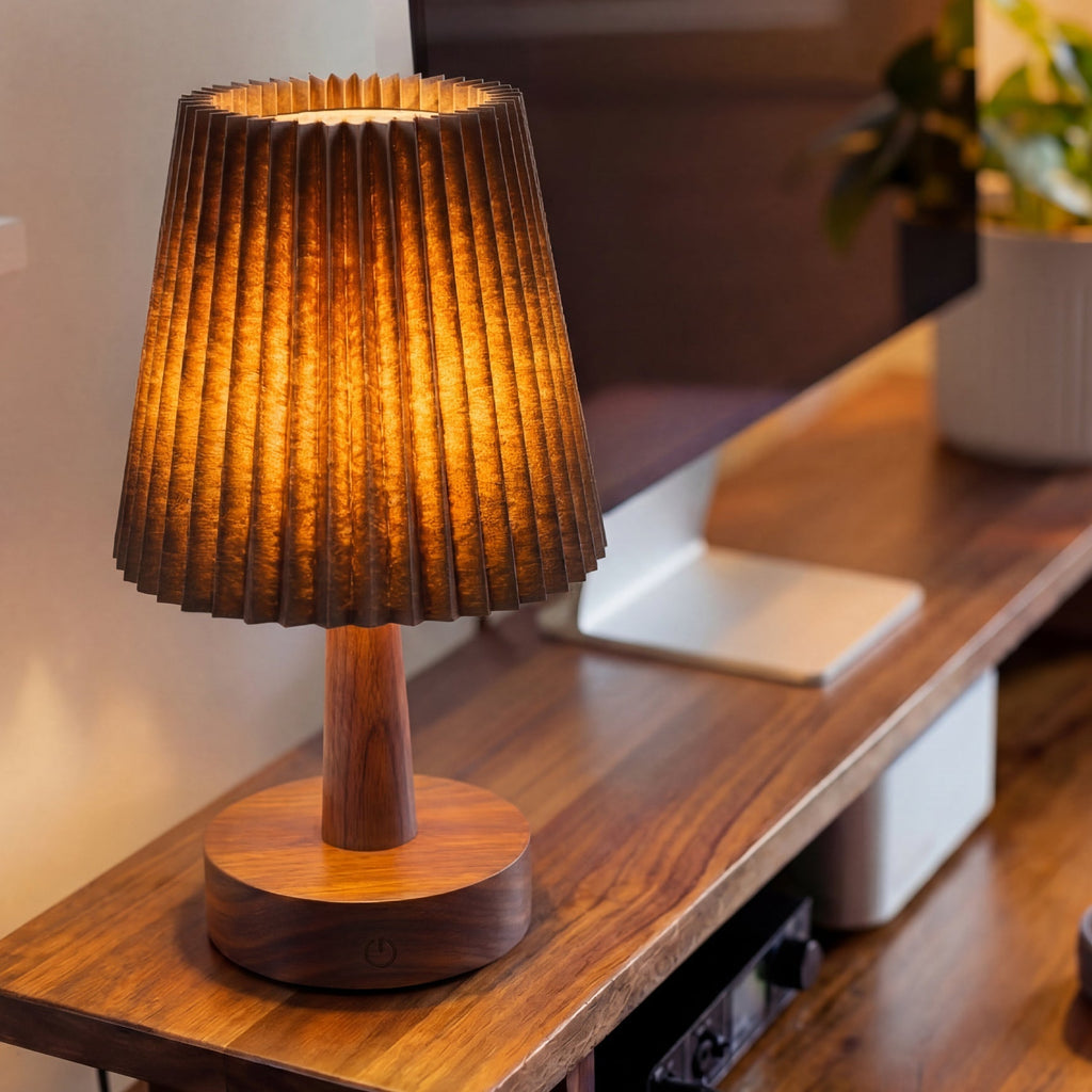 Walnut Desky Ripple lamp on desk