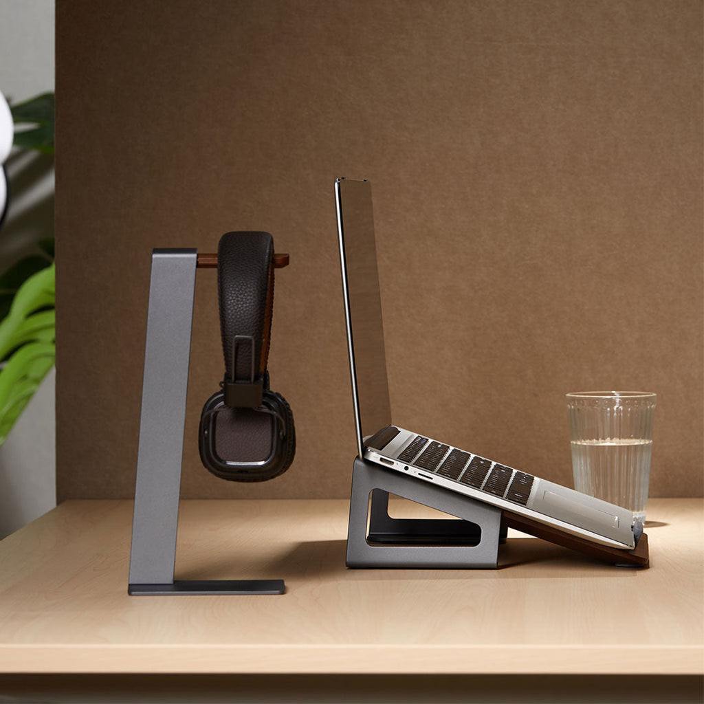 Desky Wooden Laptop Stand in use
