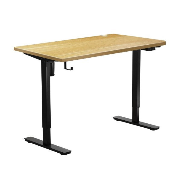 Oikiture Single Motor Standing Desk 150cm Black and Oak desktop