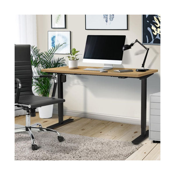 Oikiture Single Motor Standing Desk 150cm Black and Oak in use