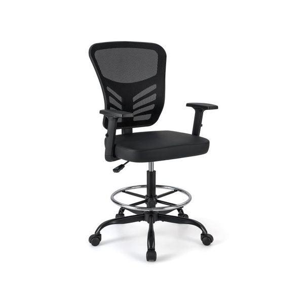 Height Adjustable Swivel Task Drafting Chair with Adjustable Armrests