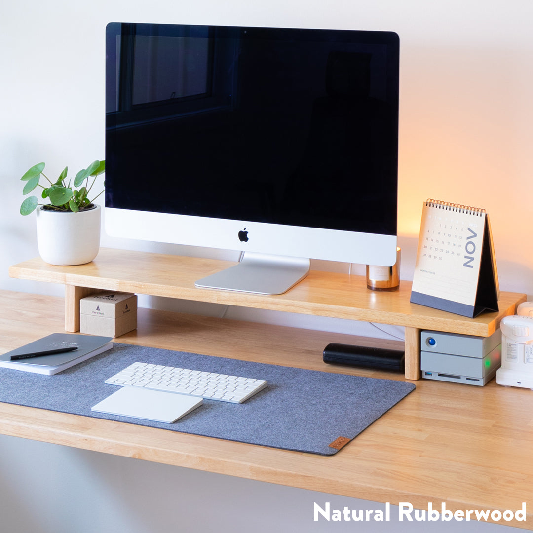 Desky Monitor Stand Natural Rubberwood